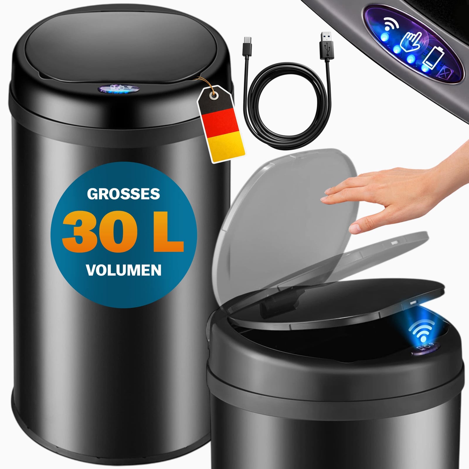Monzana Sensorafvalbak voor de keuken, zwart
