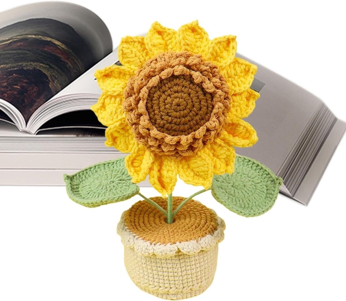 Handgemaakte Gele Haakbloem Zonnebloem voor Woonkamer Decoratie, Hoogte: 25 cm