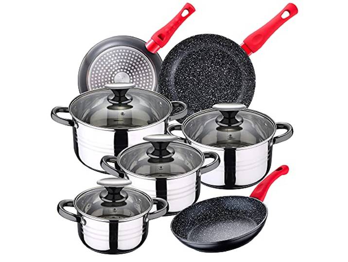 SAN IGNACIO Dina Küchenbatterie, Edelstahl, mit Pfannen-Set (20/24/28 cm) SAN IGNACIO Energy aus geschmiedetem Aluminium, 8-teilig