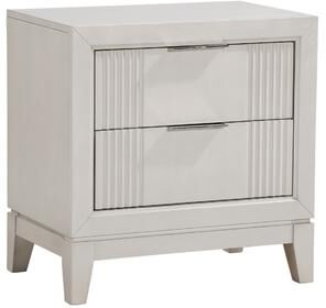 Benjara Flo Nightstand, 2 Drawers, Antique White Wood, Chrome Edge Handles