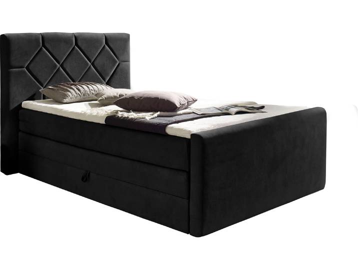 Boxspringbett HOME AFFAIRE Atlanta , schwarz, B:110cm L:221cm, Kunststoff, Massivholz, Stoff, Komplettbetten, Boxspringbett, inklusive Topper und Bettkasten