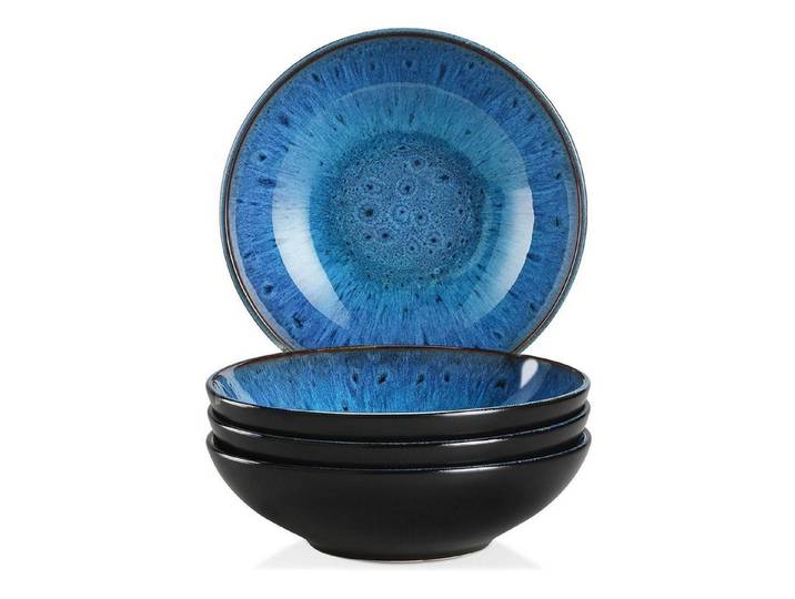 LuxusKollektion Suppenteller Tellerset Steingut Bubble Suppenteller Blau 4-teilige Suppenschalen