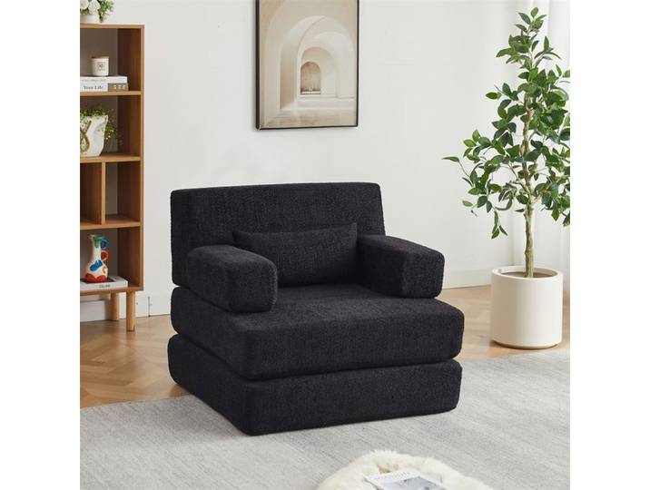 Canapé-lit 2-en-1 Convertible - Sofa Modulaire en Chenille - Lit d'Appoint Pliable avec Cadre en Fer - Canapé une place - Noir