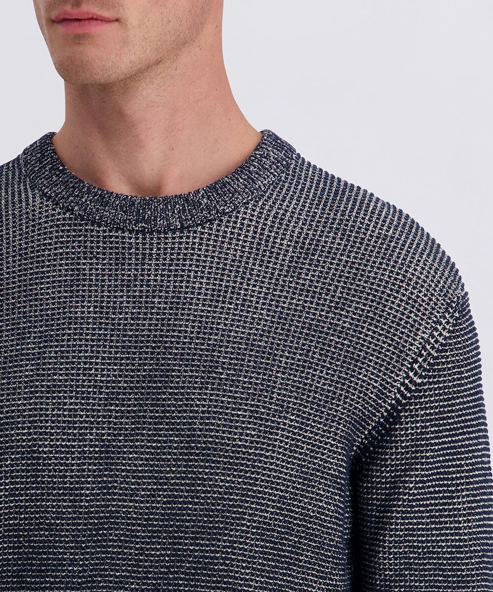 Rundhalspullover PIERRE CARDIN "Strick RH", Herren, Gr. L, grau (salute), Strick, Obermaterial: 100% Baumwolle, meliert, normal, Rundhals, Bündchen, Pullover Rundhalspullover, Waffelmuster salute L