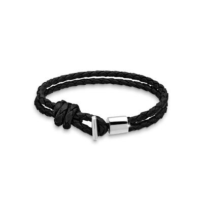 Lederarmband KUZZOI "Armband Kunstleder Geflochten 925 Silber" Gr. 190, schwarz, Armbänder, Herren, 190, Silber 925 (Sterlingsilber), Lederarmband