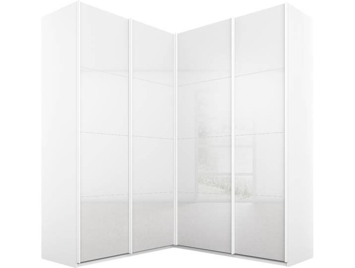 Schwebetürenschrank, Holzwerkstoff, Alpinweiß/Glas Kristallweiß, 181×229×187 cm, Mit Glastüren & Schubladeneinsatz, Klassisch, Rauch