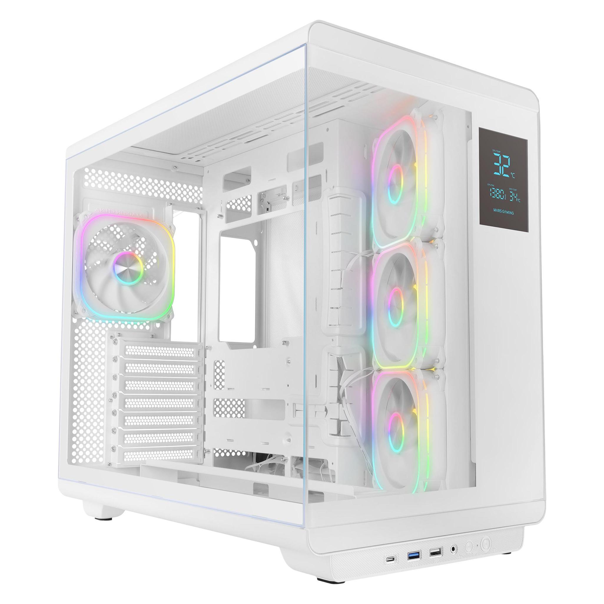 Mars Gaming "Boitier Moyen Tour ATX MC-REVPRO RGB avec panneaux vitrés (Blanc)" (ATX, mATX, Mini-ITX) (MCREVPROW)