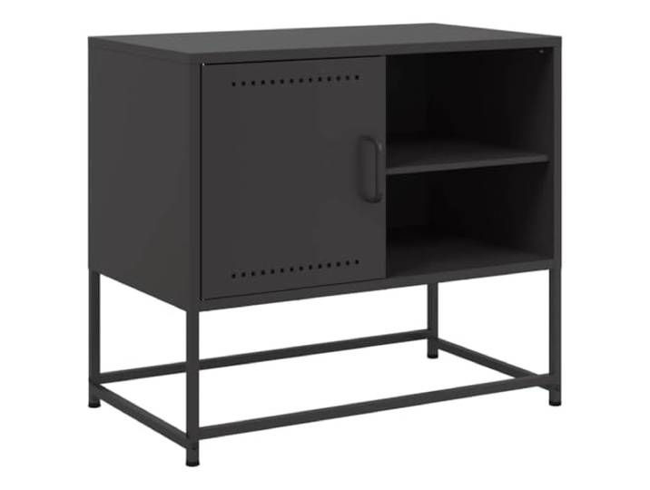 KUPTYERFG TV-Schrank Schwarz 68x39x60,5 cm Stahl TV-Board Lowboard Industrie-Design TV-Möbel für Wohnzimmer und Schlafzimmer mit Türfach und 2 offenen Ablagen für Multimedia-Geräte.