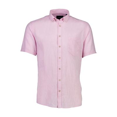 Leinenhemd LINDBERGH "Leinenhemd (Kurzarm) Relaxed Fit", Herren, Gr. S, Normalgrößen, rosa (rose), Obermaterial: 55% Leinen, 45% Baumwolle, Hemden