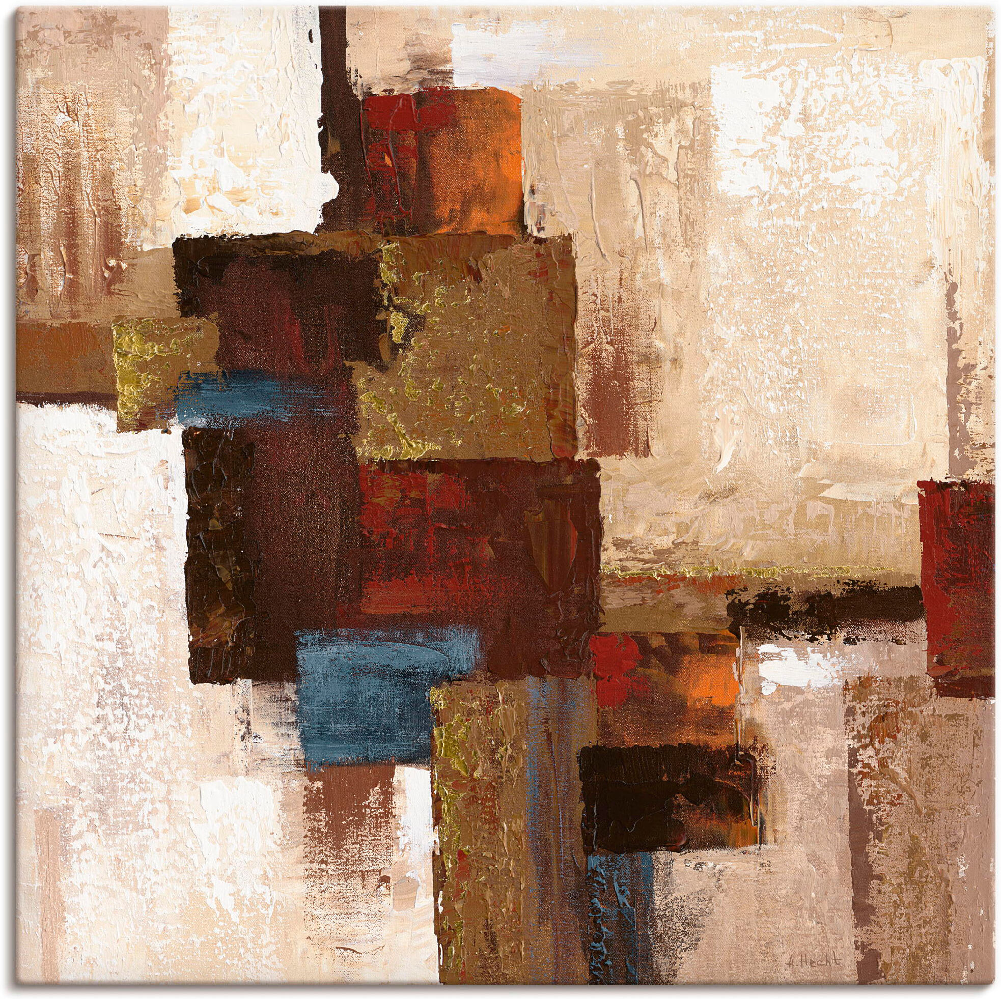 Leinwandbild ARTLAND "Karos Abstrakt I", beige (farbe bild(er): naturfarben), B:50cm H:50cm, Bilder, Leinwandbild, auf Holzrahmen gespannt farbe bild(er): naturfarben B/H/T: 50cm x 50cm, Leinwandbild Muster quadratisch, 1 Stk.