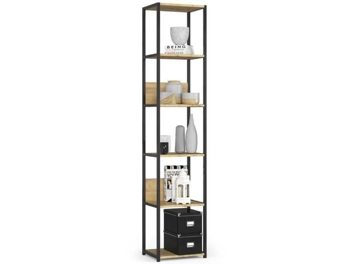 Étagère murale industrielle sur pied AKORD Noire 40 cm façade Chêne Artisan 6 étagères 40x32x192 cm