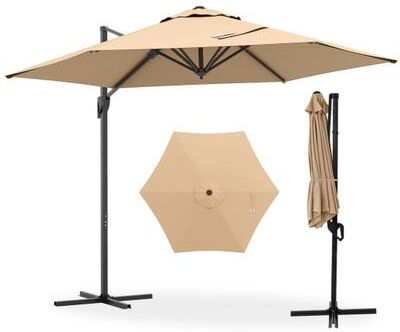 Costway 9 FT Cantilever Patio Umbrella with Vented Top and Sun-Protective Canopy-Beige