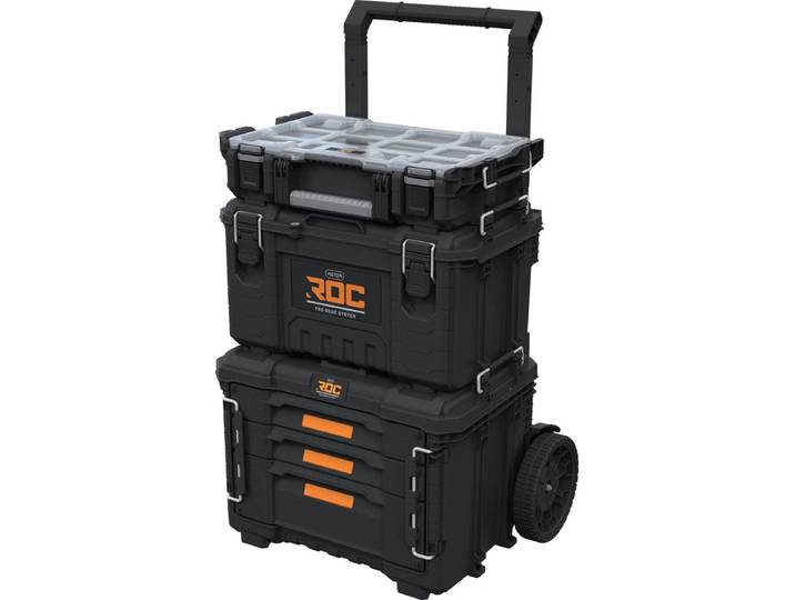 Keter Pro Gear XL Gereedschapswagen met 3 koffers - 3 lades - 65x47\,8x78\,9-105\,5cm - Zwart