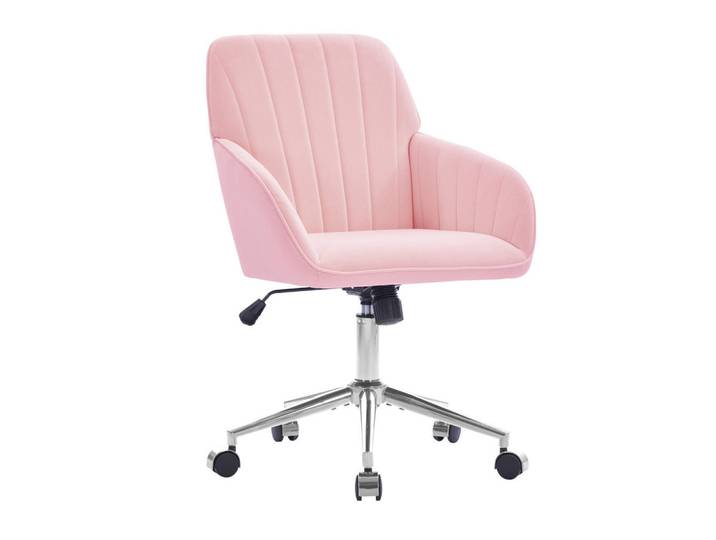 Okwish Drehstuhl 62/60/97 cm Pink aus Samt höhenverstellbar mit Rollen, 60x97x62 cm, Büromöbel, Bürostühle, Drehstühle