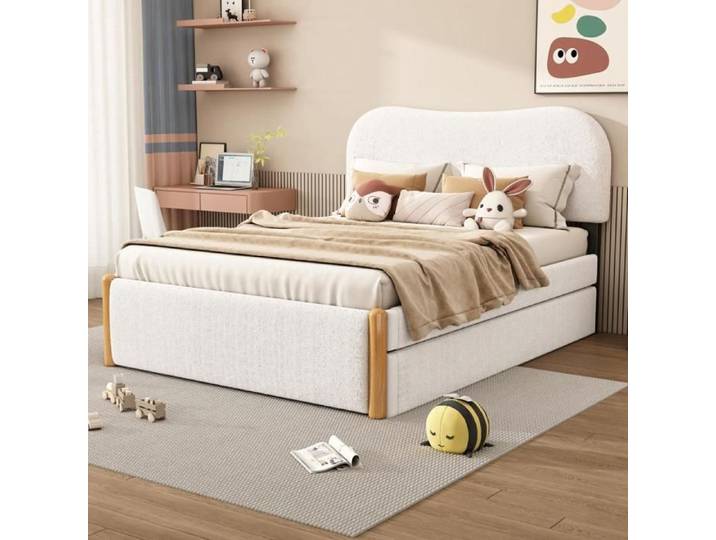Lit enfant double 140x200 cm Lit rembourré avec lit gigogne Blanc