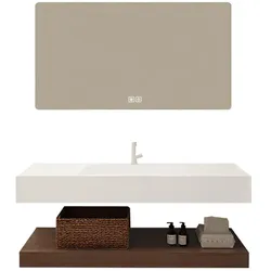 【C025】Waschbecken aus Keramik Modernes Waschbecken Badezimmer Hänge Waschbecken mit LED Spiegel, Ablage 120*55cm