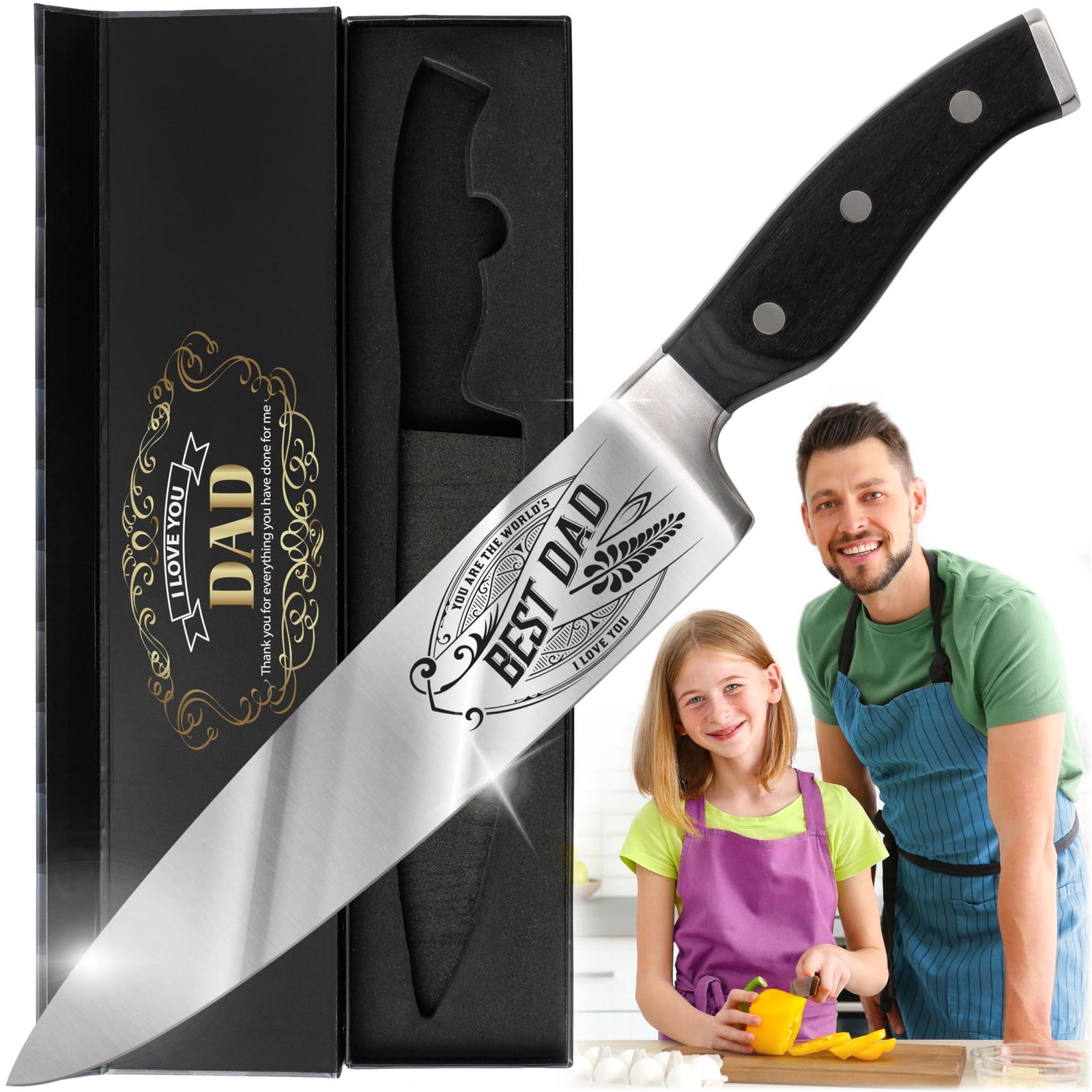 Dripio Kookmessen set van roestvrij staal met gravure BEST DAD, 20 cm