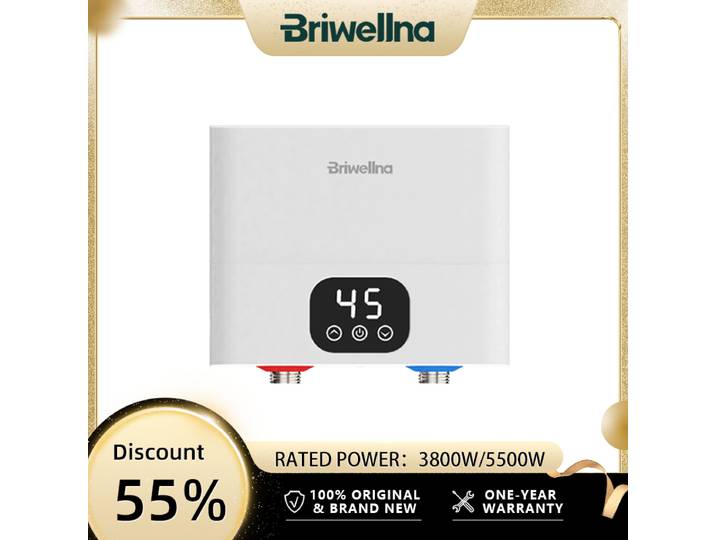Chauffe-eau électrique sans réservoir Briwellna 220V, chauffe-eau instantané sous évier, chauffe-eau instantané pour la maison