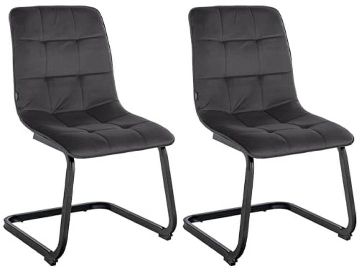 CLP 2er Set Esszimmerstuhl Vermont Mit Samt-Bezug I Gepolsterter Freischwinger-Stuhl Farbe schwarz