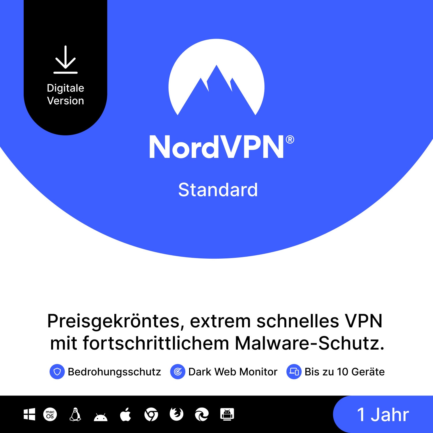 NordVPN Service VPN | 10 Geräte | 1 Jahr | Download & Produktschlüssel NV1C1Y-EPDE-E