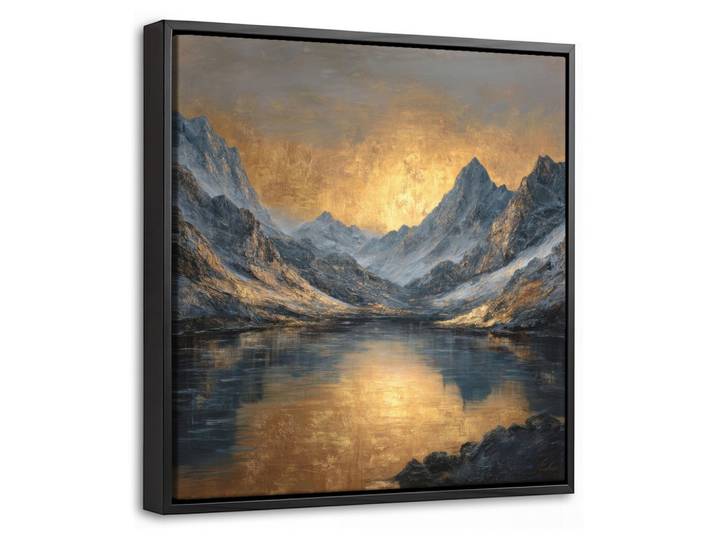 LEINWAND Bilder mit Rahmen - Bergkulisse mit goldenem Sonnenuntergang - 20x20