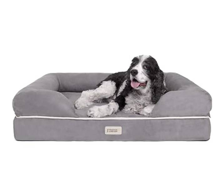 Friends Forever Großes Hundebett, orthopädisches Haustiersofa, Memory-Schaum-Matratze, beruhigende Hundesohle, Wandrandkissen, wasserabweisendes Futter, waschbarer Bezug, rutschfeste Unterseite