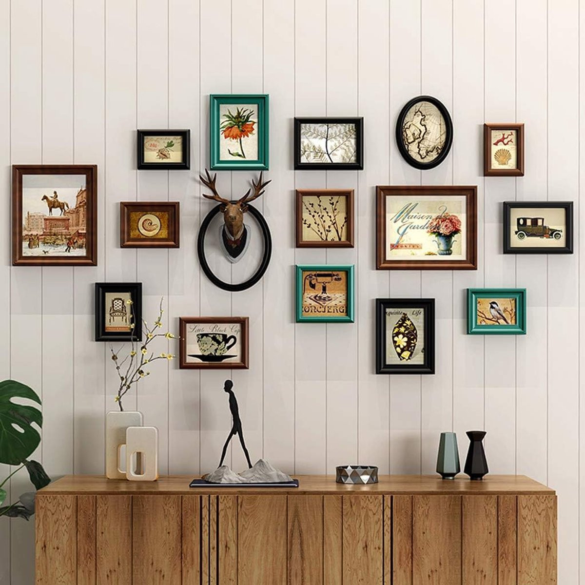 Fotolijsten Collage Set Houtkleur met Sjabloon en Meerdere Maten voor Wanddecoratie