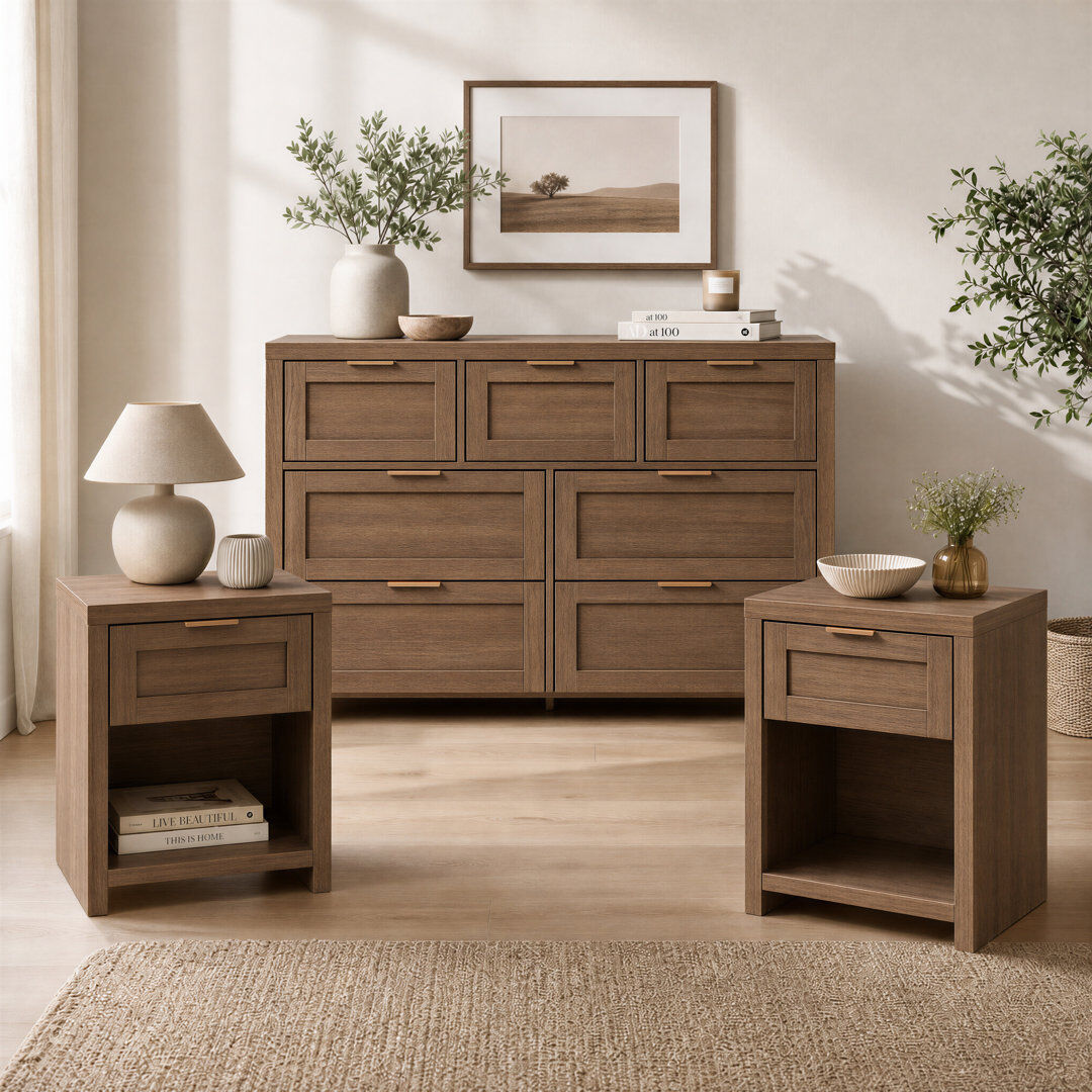 17 Stories 3 Pieces Bedroom Set with Dresser & Nightstands Special Walnut