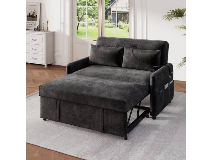 WOVREO canapé-lit convertible 2 places gris en chenille dossier réglable 3 positions USB