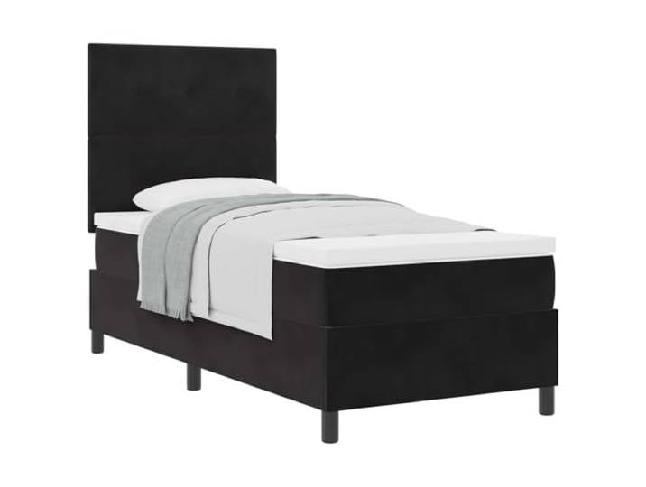 PUGYNBK Boxspringbett, 90 x 190 cm, Schwarz, Samt Kopfteil verstellbar, 2 Höhen, massives Kiefernholz, Taschenfederkerne, mittlere Festigkeit