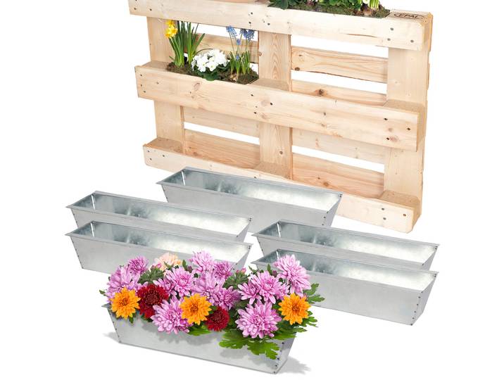 6er-Set Pflanzkasten für Europaletten, Blumenkübel aus verzinktem Metall