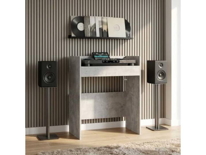 KGTKGTYER DJ-Tisch Betongrau, Pult für Musik-Equipment 82 x 45 x 102 cm Holzwerkstoff-Konstruktion, U-Form Design, Vibrationsdämpfende Stabilität
