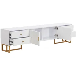 OKWISH TV-Schrank 175x30x46 cm Weiß mit Schubladen und Türen Wohnzimmer Aufbewahrung modernes Design elegante Eisenfüße robust praktisch