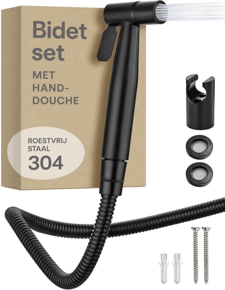 Bidet Handdouche Set Zwart met 120 cm Slang voor WC