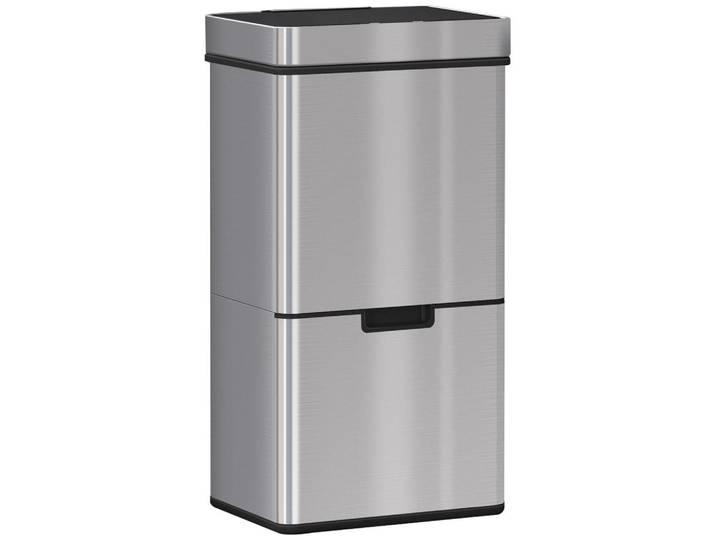 Homcom Mülleimer Mülltrennsystem Abfalleimer mit Sensor 72 l 3 Fächer Edelstahl Silber, Silberfarben, Metall, 30x81x42 cm, Badaccessoires, Abfalleimer