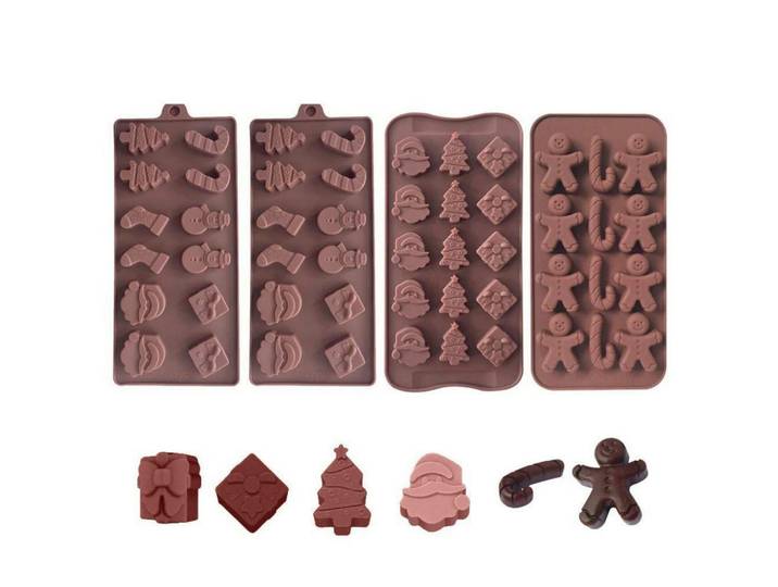 Silikonformen Weihnachten 4-teiliges Set, Braun, Kunststoff, Backen & Backzubehör, Backformen, Backformen-Sets