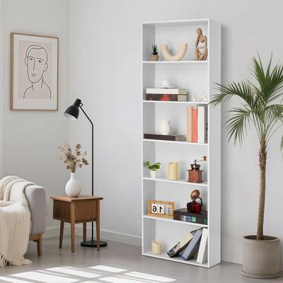 Garvee Rustic Industrial Bookcase, Sturdy Tall 6 Shelf Wood Organizer