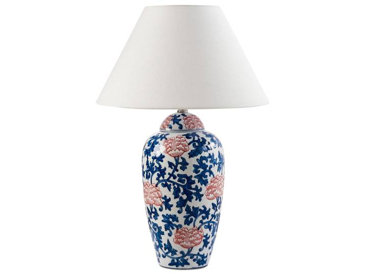 Beliani Tischlampe Weiß Verusa, Weiß, Blau, Rot, Keramik, E27, 41x65x41 cm, Lampen & Leuchten, Innenbeleuchtung, Tischlampen