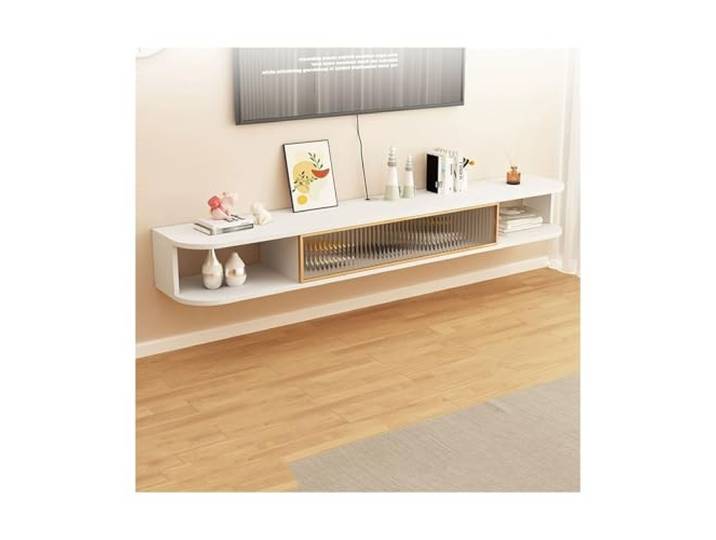 Hhmmei2024-23 Schwebender TV-Schrank an der Wand Schwebender Wand-TV-Schrankständer, wandmontierte Medienkonsole aus Holz Entertainment-Center(Weiß)