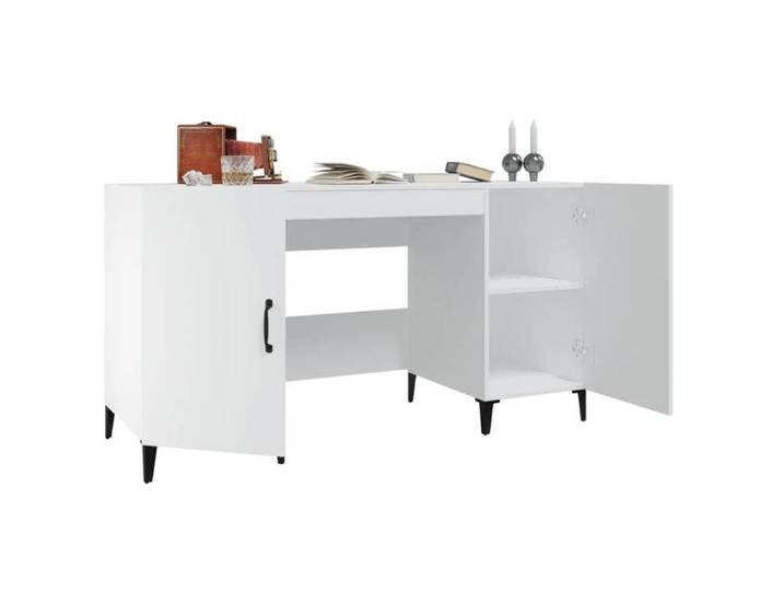 Remise 2026®Bureau informatique Blanc - Bureau droit multi-rangements - Blanc - 140x50x75cm - Bois d'ingénierie 912 4267548