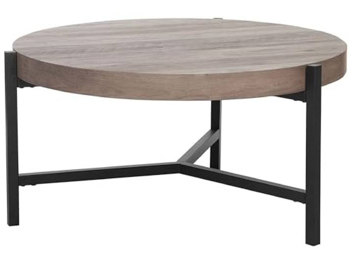 Runder Couchtisch heller Holzfarbton Metallgestell Industrie Stil Bonita