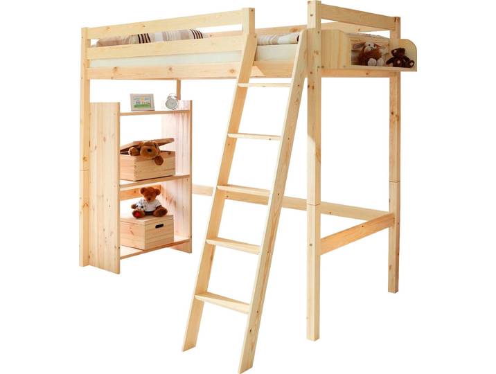 Hochbett TICAA, beige (kiefer massiv natur), B:148cm H:189cm L:208cm, Hochbetten, Hochbett, mit Rollrost in 2 Breiten, Kiefer