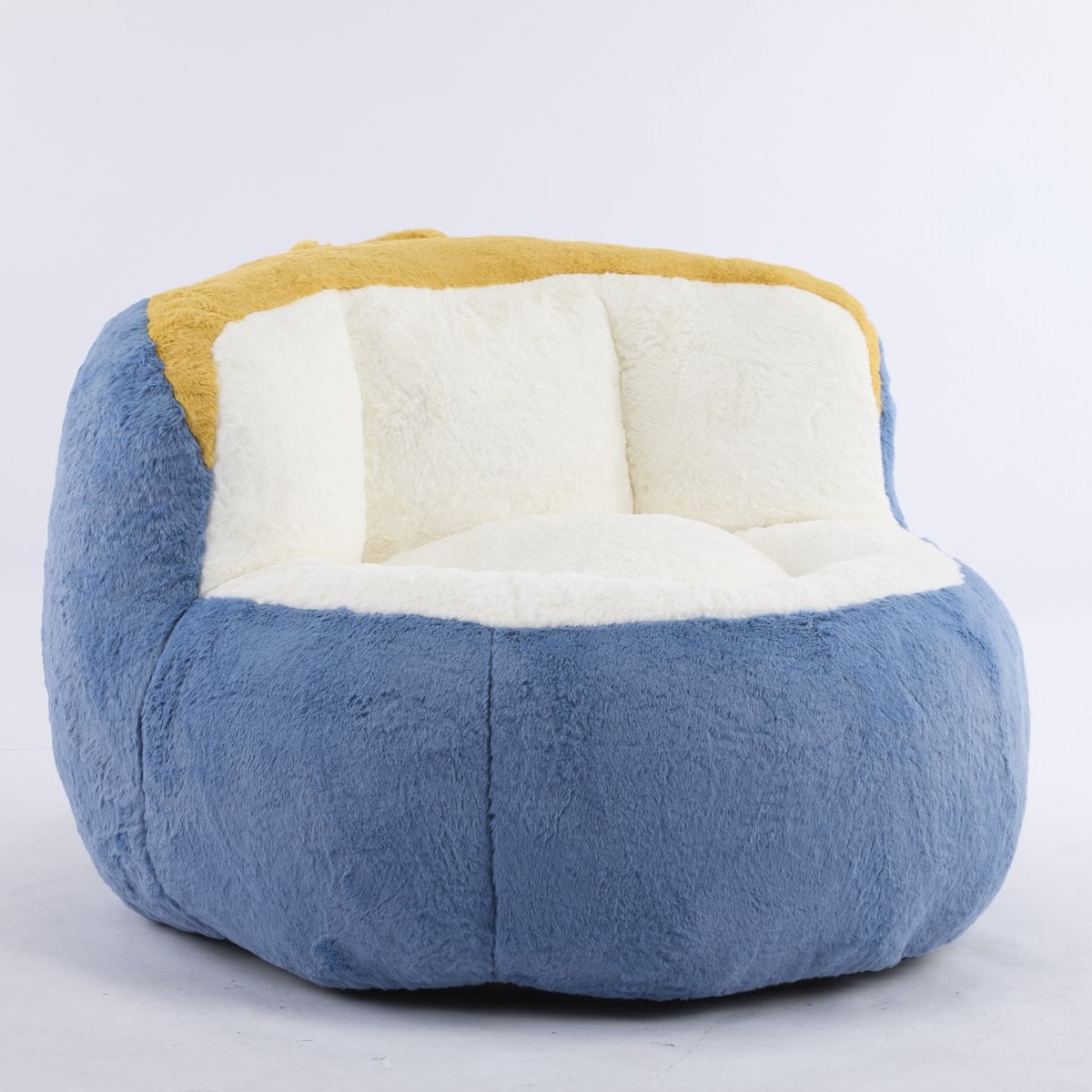 Ropilly Grote zitzak lounge stoel in meerkleurig nepbont - Blauw, wit en geel