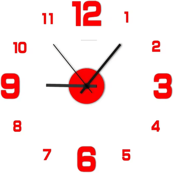 Uplift Curations Large DIY 3D Wall Clock Modern Acrylic Mirror Frameless Wall Clock Decor For Living Room & Home red