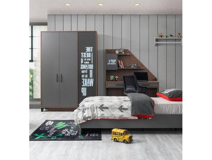 Xlmoebel Kleiderschrank Brauner Designer-Kleiderschrank aus Holzwerkstoff für Jugendzimmer (Kleiderschrank, Schreibtisch, 2-St., Kleiderschrank, Schreibtisch) Made in Europa