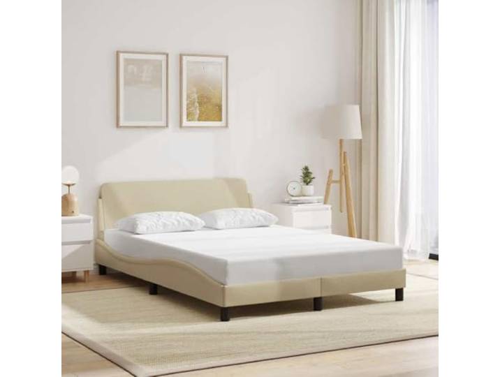 Strapazierfähiger Stoff mit Kopfteil Schlafzimmer Dover Creme 140x200 cm Bettgestell Dover Creme 140x200 cm Stoff Bett mit Kopfteil Polsterbett Metall Kiefernholz Stabile Konstruktion Schlafzimmer