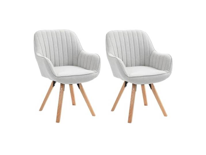 MEUBLE Cosy Esszimmerstühle Drehbar 2er Set Küchenstuhl Polsterstuhl Drehstuhl mit Armlehne Sessel Schminkstuhl aus Stoff Massivholzbeine für Esszimmer Wohnzimmer Arbeitszimmer, Beige