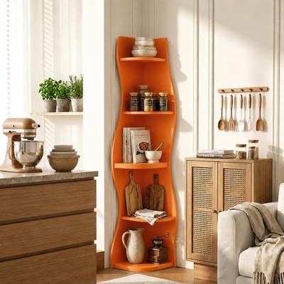 5-Tier S-Shaped Corner Shelf, Modern Freestanding Curved Display Rack, Space-Saving Corner Bookshelf Plant Stand