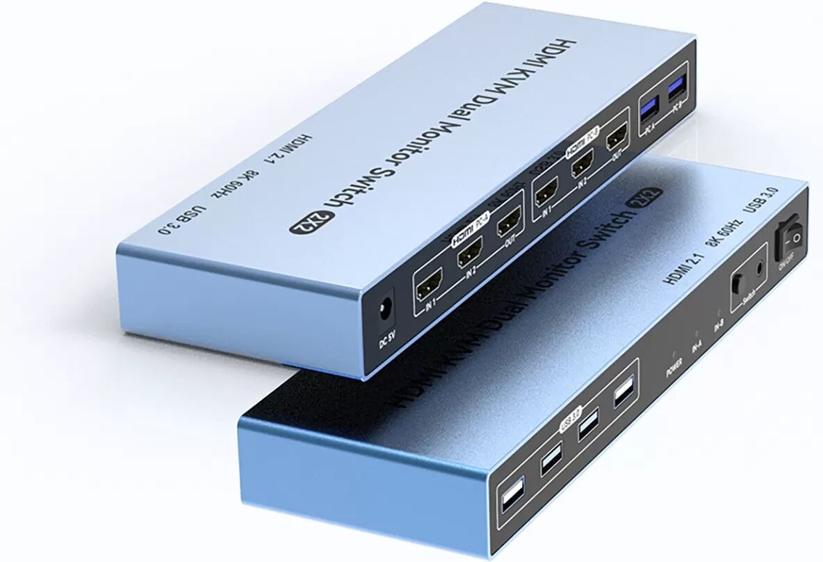INF HDMI 2.1 8K/60Hz 2x2 Dual Monitor KVM Switch mit USB 3.0