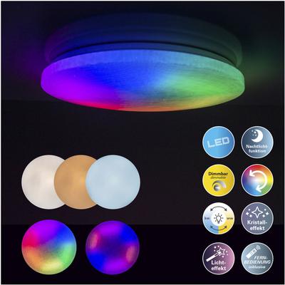 NÄVE LED Deckenleuchte "Sligo", bunt, 1, Ø 38cm H: 6,5cm, 1 Stk., Leuchten, Kristalleffekt, dimmbar, Nachtlicht, CCT, Farbwechsler, Fernbedienung, LED Deckenleuchte